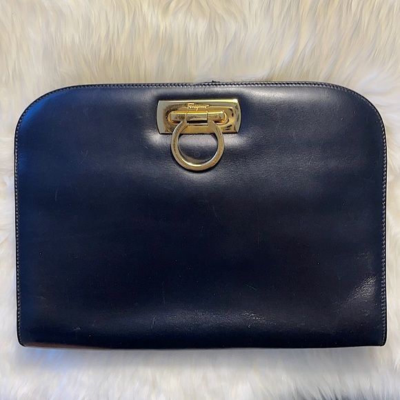 Salvatore Ferragamo Authentic Gancini chain Black Leather Clutch/Crossbody Bag - Picture 5 of 17